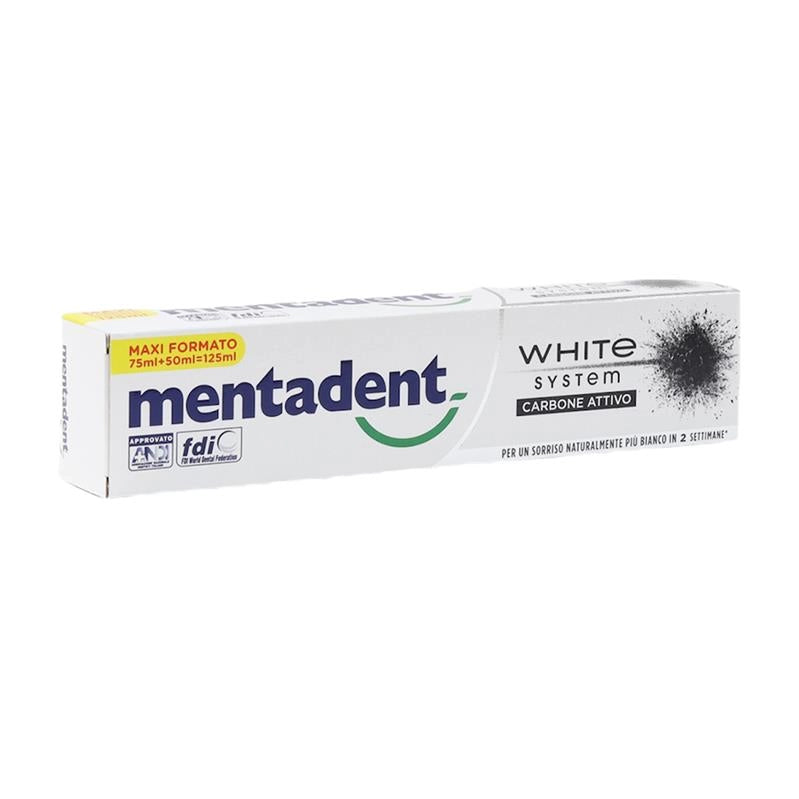 MENTADENT DENTIFRICIO FORMATO RISPARMIO 75 + 50 ML AL CARBONE ATTIVO