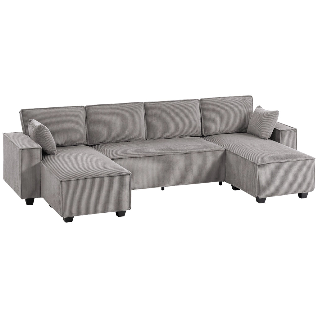Divano angolare con chaise longue ¨C Zephmum ¨C Tessuto grigio chiaro 270x220x90