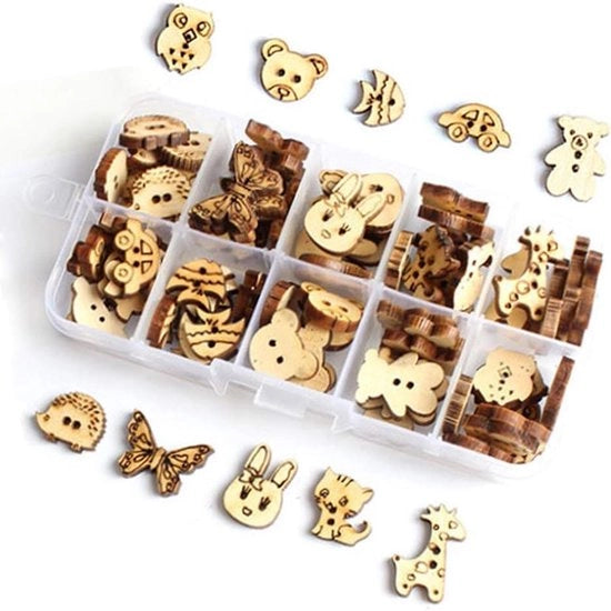 Punti in legno manufatti a mano - 100 pezzi - per cucito, ricamo, scrapbooking - attività manuali, decorazioni animali - 2 fori - materiale per artigianato DIY
