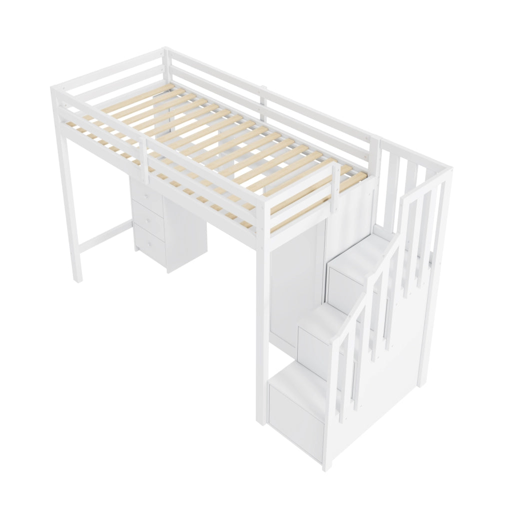 Letto a castello multifunzionale con scrivania e armadio 90x200 cm; bianco; in legno massello e MDF