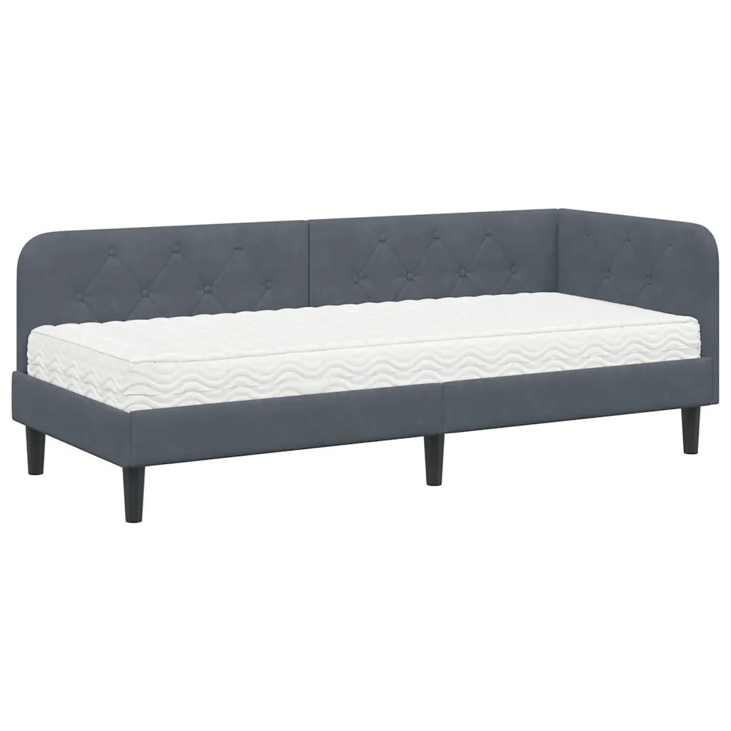 Cornice del letto ad angolo Grigio scuro 80 x 200 cm Velluto