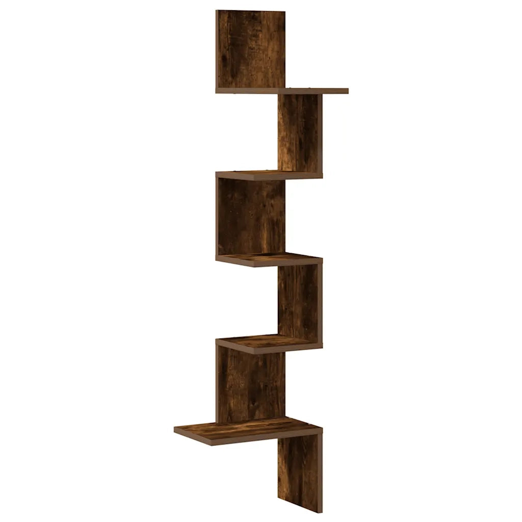 Scaffale Angolare a Muro | Mensola a parete Rovere Fumo 32x32x127,5 cm Truciolato