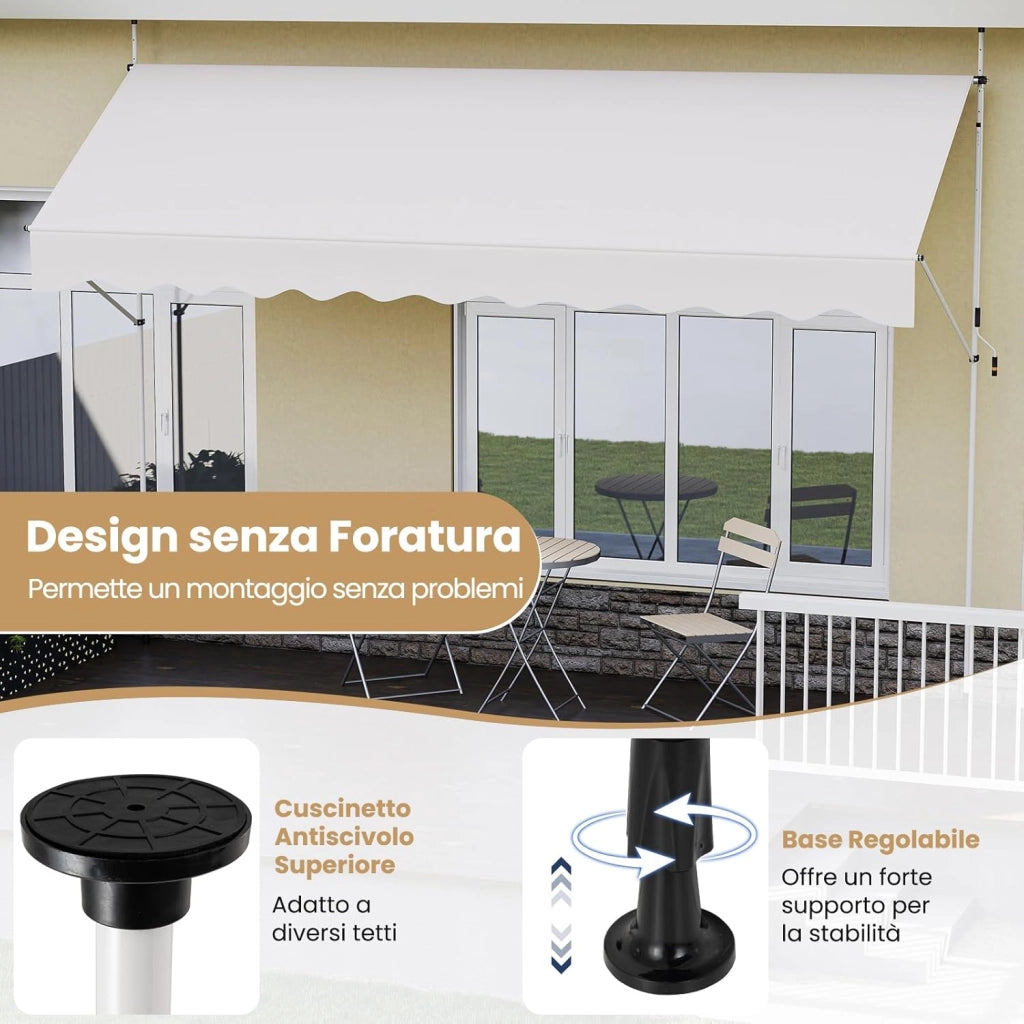 Tenda da Sole a Morsetto, Regolabile in Altezza e Inclinazione con Manovella, Telo Impermeabile e Resistente ai Raggi Solari e Telaio Antiruggine, Tenda Retrattile Senza Foratura (4M,Bianco)