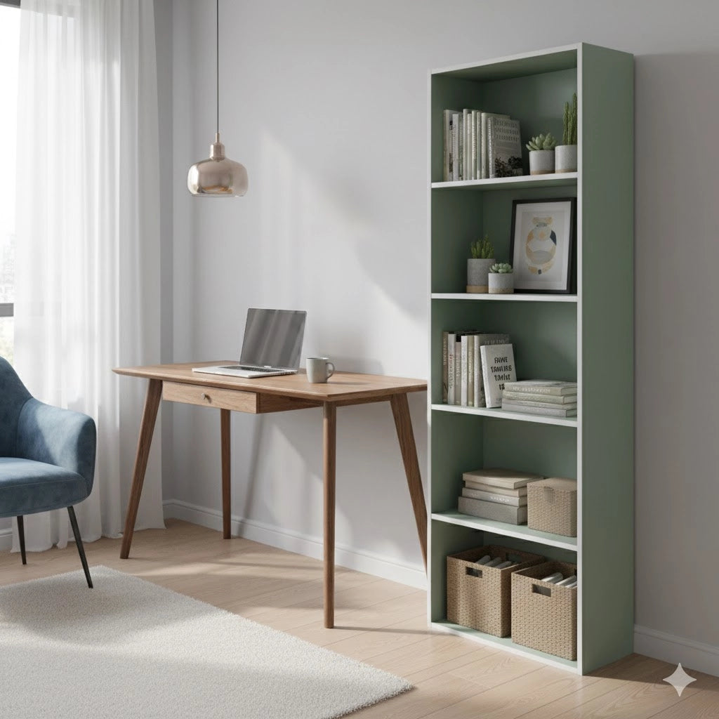 Libreria colonna 4 ripiani design moderno colore verde salvia per soggiorno studio camera dimensioni 50 x 22,8 x 157,4 cm