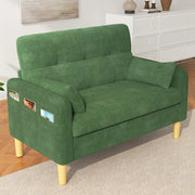 Divano a 2 posti in ciniglia con cuscini e tasca laterale, schienale alto e comfort per piccoli spazi, verde 119 × 78 × 85 cm