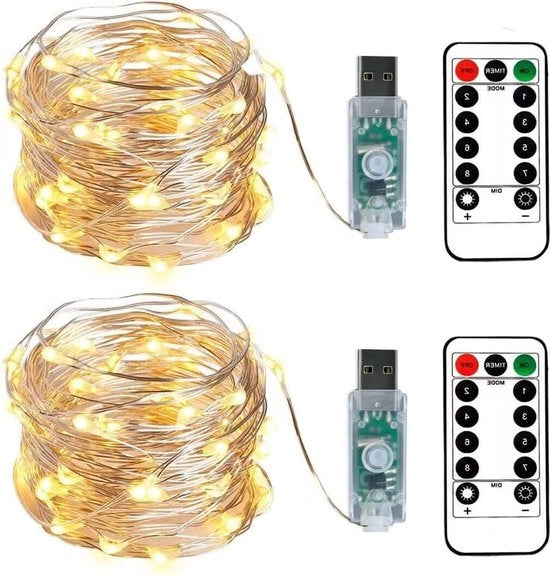 Illuminazione di Natale 100LED 10 metro filo argento connessione USB telecomando - regolazione - 8 programmi - timer - bianco caldo
