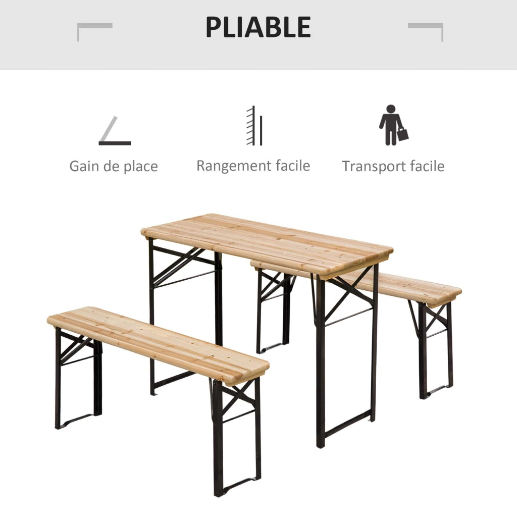 Tavolo da Picnic Pieghevole con 2 Panche ¨C zephmum ¨C Legno Massello Abete Nero