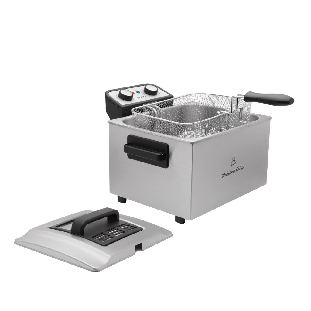 Friggitrice elettrica da cucina, doppio cestello 5 litri, acciaio inox con sistema Cold Zone, temperatura regolabile 130-190°C 3000W - SOGO