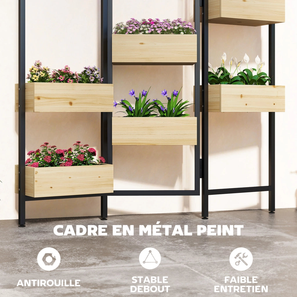 Paravento esterno pieghevole 3 pannelli con 6 vasi ¨C zephmum ¨C legno naturale