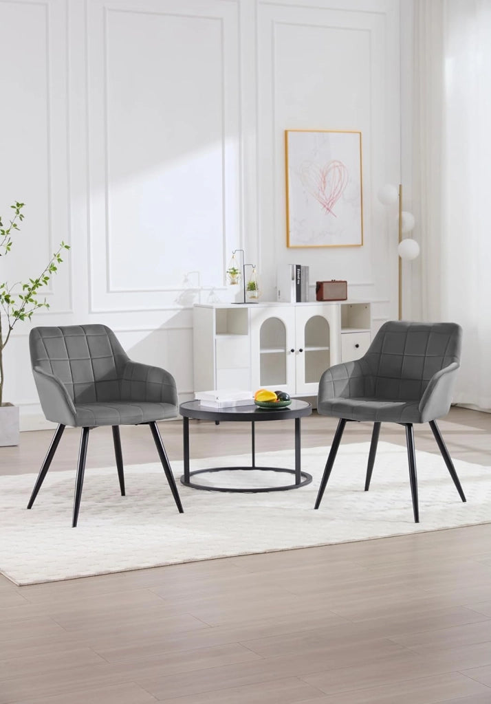 Sedia per Sala da Pranzo Imbottita, Poltroncina in Velluto,Sedia da Cucina con Braccioli e Schienale, Gambe in Metallo, moderne,Grigio Scuro, BH93dgr-1