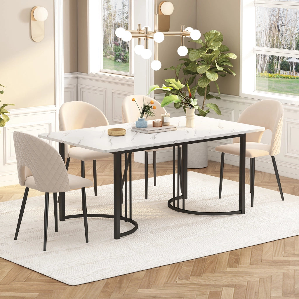 Tavolo da pranzo rettangolare in MDF con effetto marmo e piedi regolabili per cucina soggiorno e ufficio 140 × 80 cm