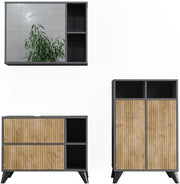 Set di mobili da bagno Leano, Antracite/quercia di montagna, 80 cm, composto da mobile sottolavabo, specchiera e mobile medio