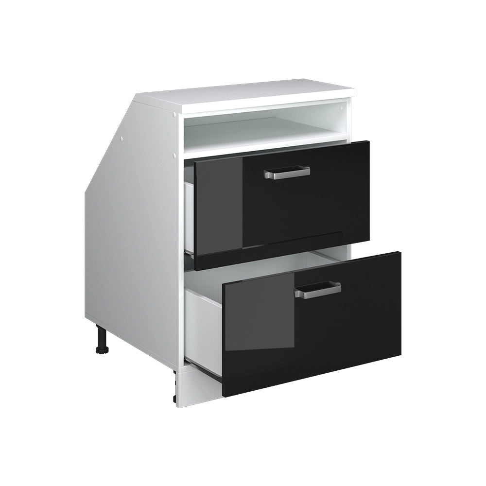 Mobile sottotetto Rion Nero lucido/Bianco 60 x 83.8 cm con 2 cassetti, carcassa 60 cm profondità Vicco