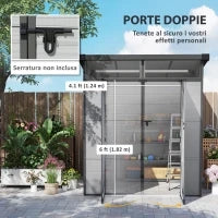 Casetta da Giardino in Plastica Porta Attrezzi con Finestre, Prese d'Aria e Blocco, 1.9x1.9 m, Grigio Chiaro