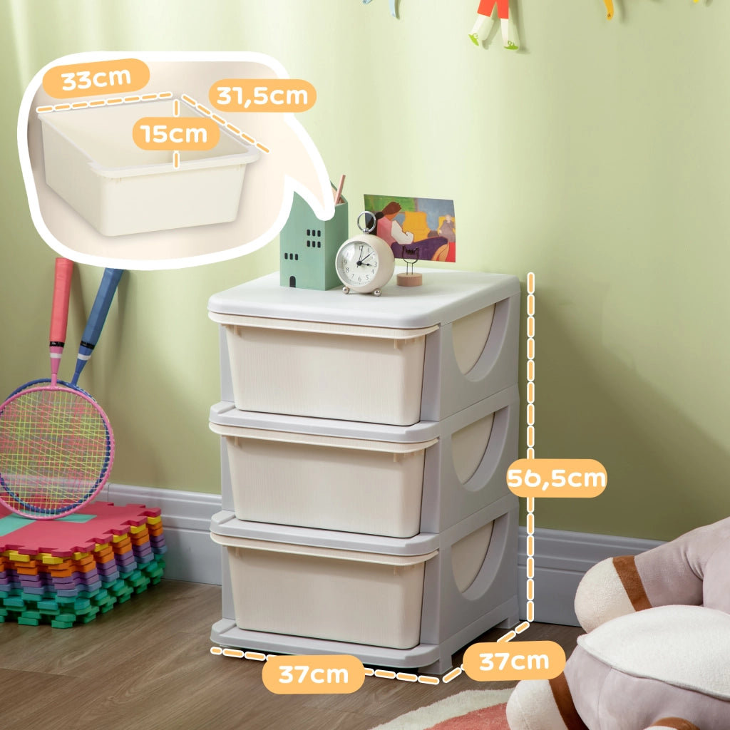 Cassettiera per bambini con 3 cassetti ¨C zephmum ¨C 37x37x56,5 cm beige