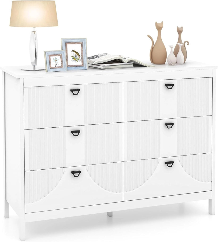 Comò a 6 Cassetti, Cassettiera Multifunzionale a 3 Ripiani, Armadio da Stoccaggio con Kit Anti-Ribaltamento, Ampio Spazio per Camera da Letto Soggiorno Ingresso, 106 x 40 x 79 cm