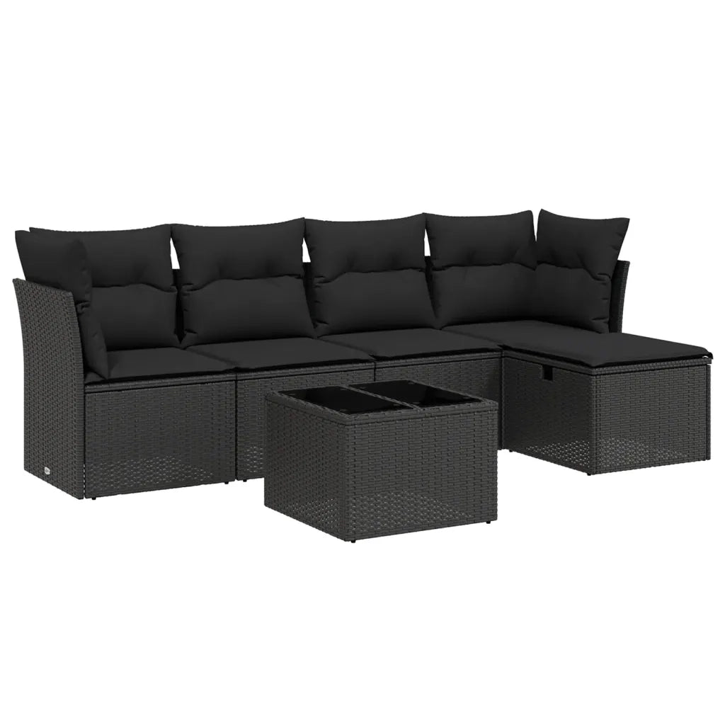 Set Divano da Giardino 6 pz con Cuscini Nero in Polyrattancod mxl 89674