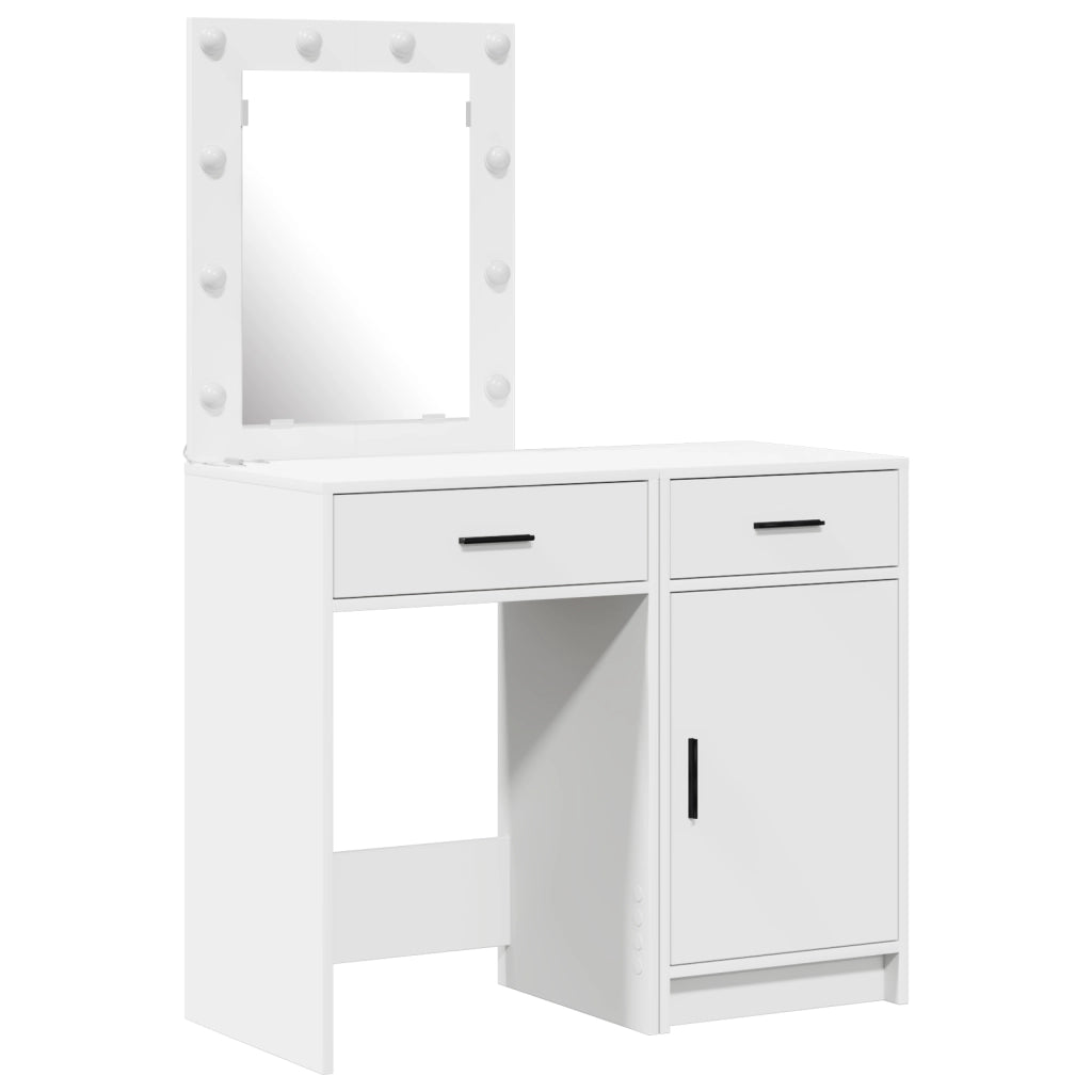 Set da toeletta 2 pezzi con LED in legno ingegnerizzato bianco