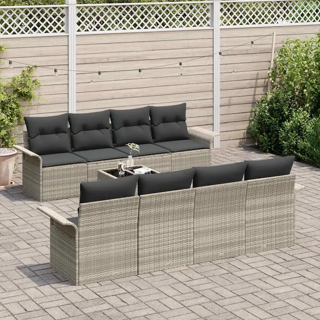 Set Divano da Giardino 9 pcs Grigio chiaro Poly Rattan 3345292