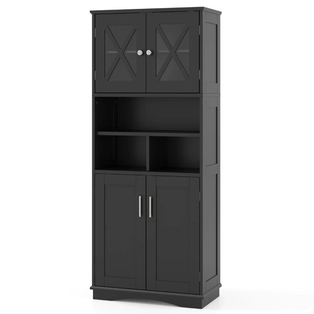 Mobiletto da bagno 60 x 30 x 145 cm set di 2 pratici mobili aperti stile moderno MDF nero 20_0010277