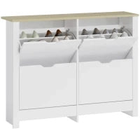 Armadio Portascarpe 4 Ante Ribaltabili 2 Compartimenti Pannelli Particelle Bianco rovere