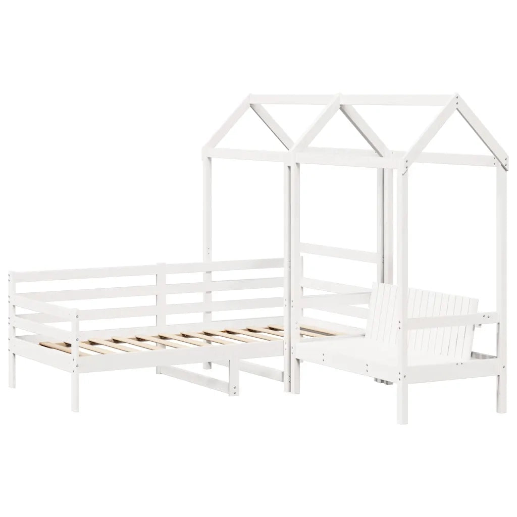 Set Dormeuse e Panca con Tetto Bianco 80x200cm Massello Pino