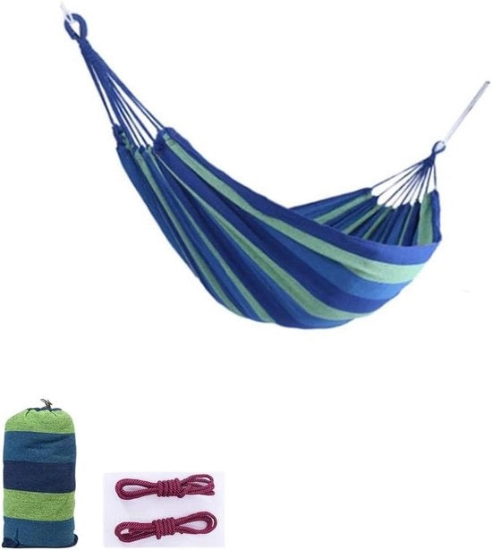 Hangmat per due persone per esterni 2 posti - 250 x 80 cm - blu - leggera con borsa da trasporto