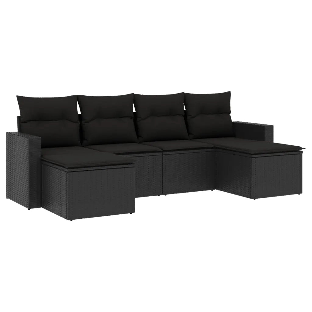 Set Divano da Giardino 6 pz con Cuscini Nero in Polyrattan 3219305