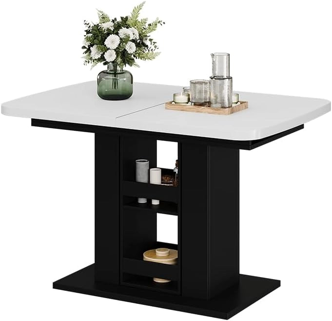 tavolo da pranzo allungabile Fenaro, Bianco/nero, 120 x 80 cm, allungabile con estrazione sincronizzata per lunghezza tavolo variabile