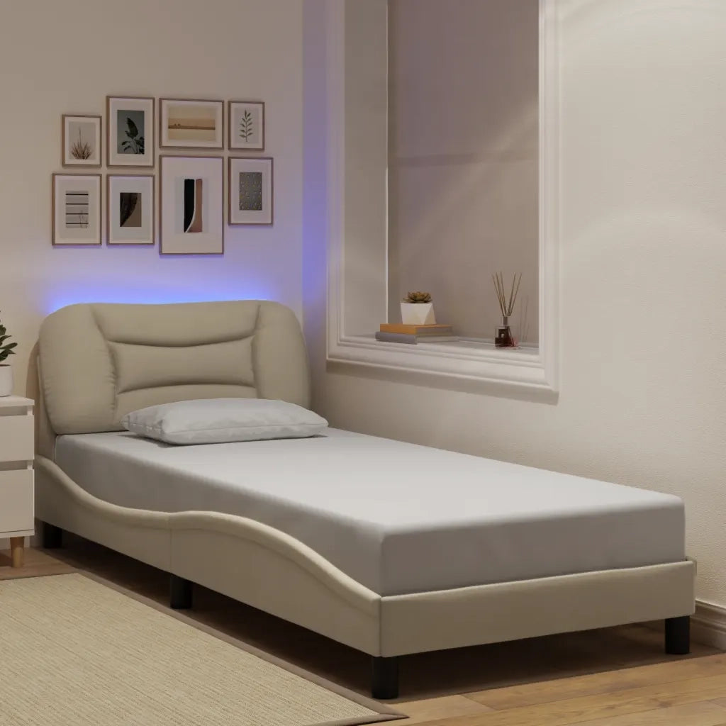 Giroletto con LED senza Materasso-Struttura Letto Hvar Crema 90x200 cm in Tessuto