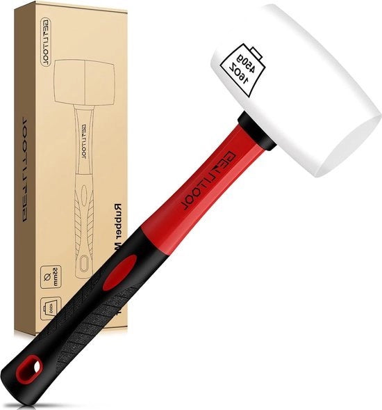 Hammare in Gomma - Bianco 16 oz - Hammare in Gomma Non Adesiva con Due Facce - Hammare in Gomma con Manico Antiscivolo in Fibra di Vetro per Campeggio - Installazione di Pavimenti in Tegole - Lavorazione del Legno