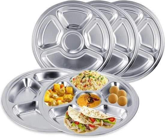 Piatti da tavola divisori in acciaio inossidabile - piatti piatti spessi - controllo porzioni - per bambini e adulti - set da 5.