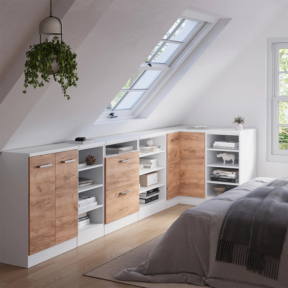 Mobile cucina angolare per sottotetto R-Line Rovere dorato/Bianco 75.6 cm con 1 porta, carcassa dell’armadio profondità 60 cm Vicco