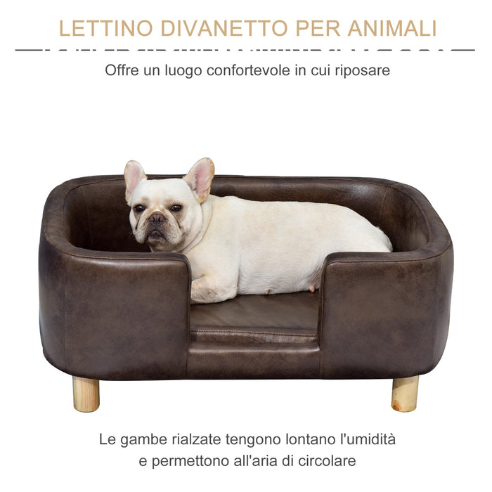 Cuccia Rialzata per Gatti e Cani 74x48,5x31 cm in Similpelle  Marrone Scuro