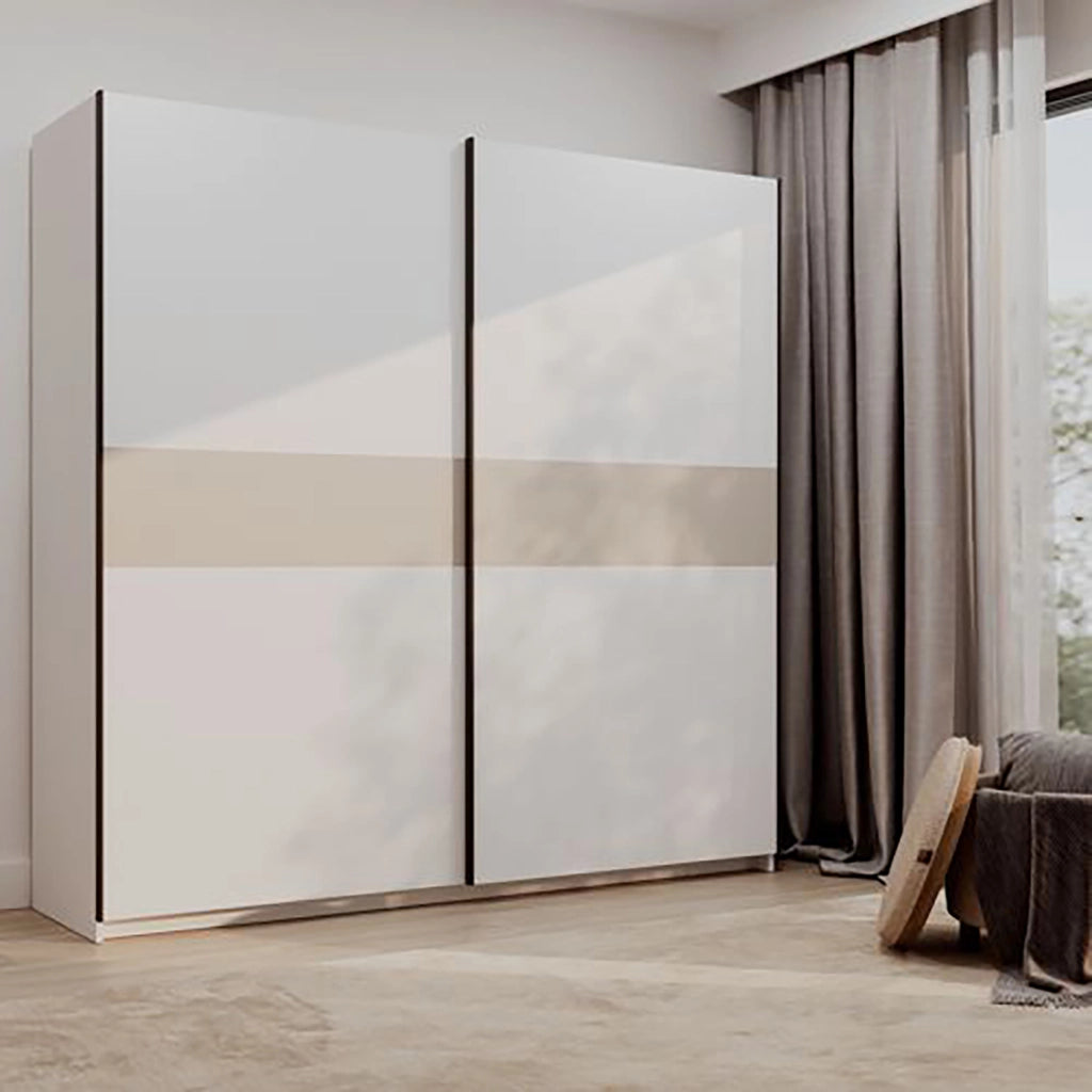 Armadio Camera da Letto Nalika, Guardaroba 2 Ante 2 Ripiani, 200x204h cm Bianco