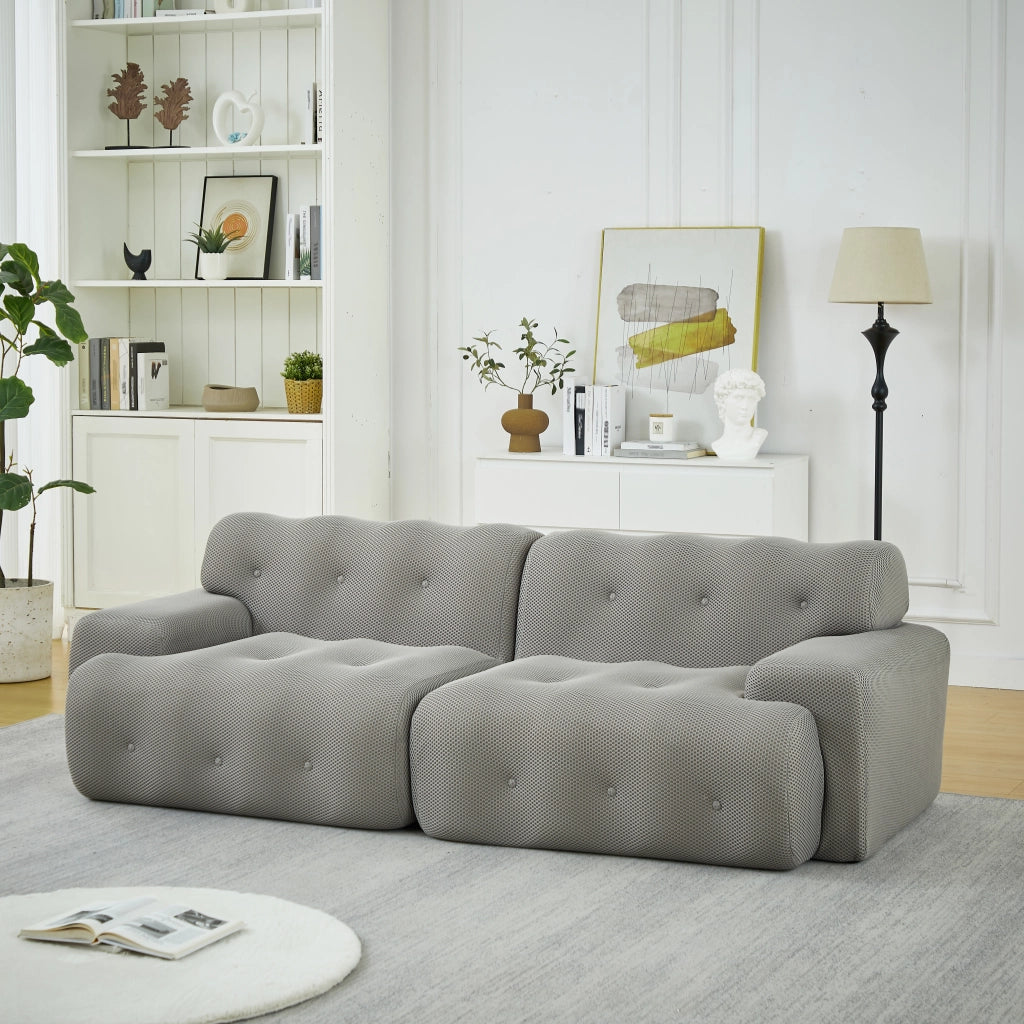 Divano a 2 posti 224x104x66 cm con seduta profonda; in tessuto grigio
