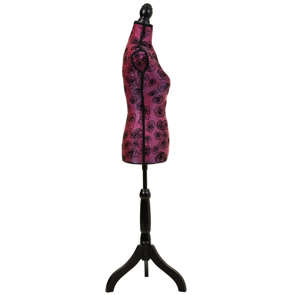 Manichino in legno e schiuma rivestito in tessuto rosso 24x37,5x168h