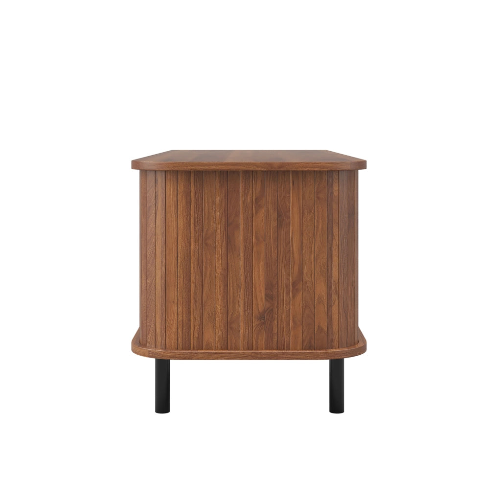 Tavolino da caffè 110x40x55 cm con porta scorrevole e vano a giorno in MDF e truciolare noce