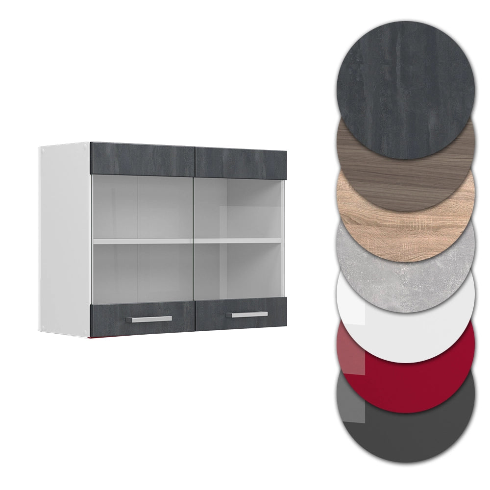 Vicco Mobile da cucina in vetro Calcestruzzo nero 80 cm