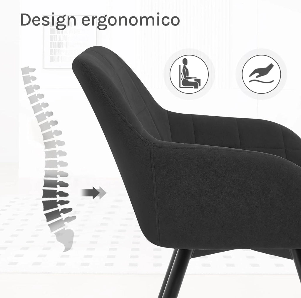 Sedia da Pranzo Girevole, Sedia da Cucina Ergonomica Imbottita in Velluto con Gambe in Metallo, Poltrona per Salotto, Ufficio, Camera da Letto, Balcone, Nero, EZS85sz-1