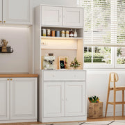 Credenza cucina alta 180 cm con LED RGB, prese integrate, cassetto grande e ripiani in MDF