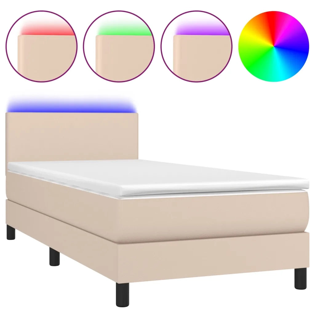 Giroletto Molle Materasso e LED Cappuccino 90x190 cm Similpelle cod mxl 62831