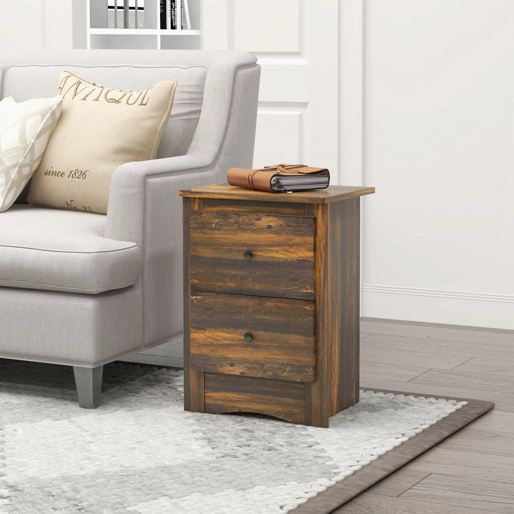Comodino con 2 Cassetti in stile Rustico, Comodino per Camera da Letto in Legno, 40x30x56 cm, Marrone