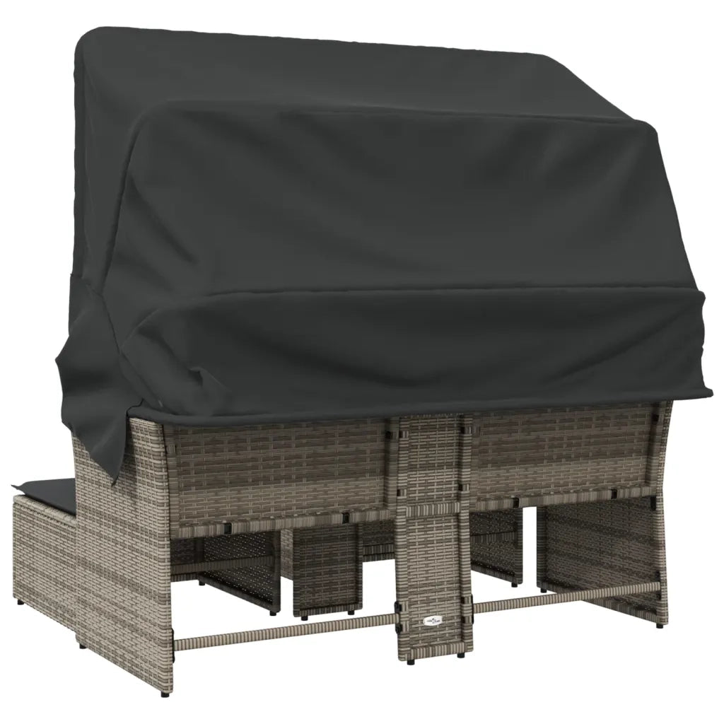 Divano Giardino 2 Posti-Sofa da Giardino-Divanetto da esterno Baldacchino e Sgabelli Grigio Polyrattan 941259