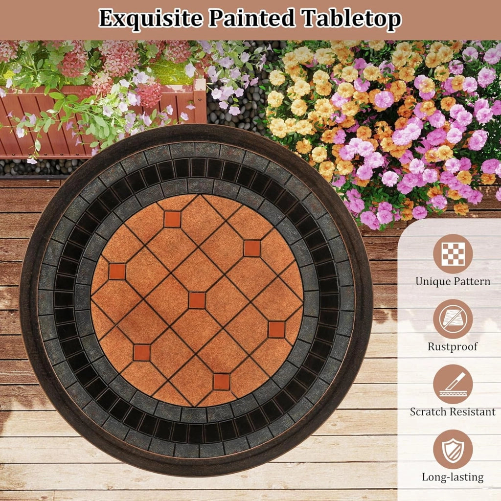 Tavolino per Patio, Tavolo Laterale da Interno Esterno in Alluminio Fuso con Piano Dipinto e Base a Croce, Tavolo da Caffè Moderno, Tavolino Decorativo per Soggiorno Giardino Cortile