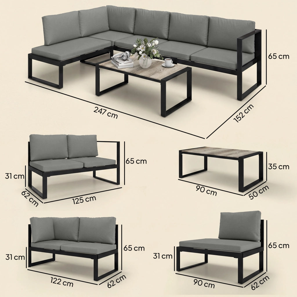 Set divano angolare 5 posti esterno ¨C zephmum ¨C grigio scuro polyrattan