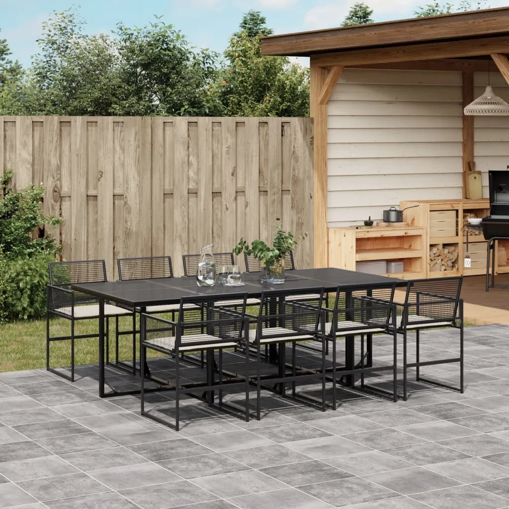 vidaXL Set da Pranzo da Giardino 9 pz con Cuscini Nero in Polyrattan