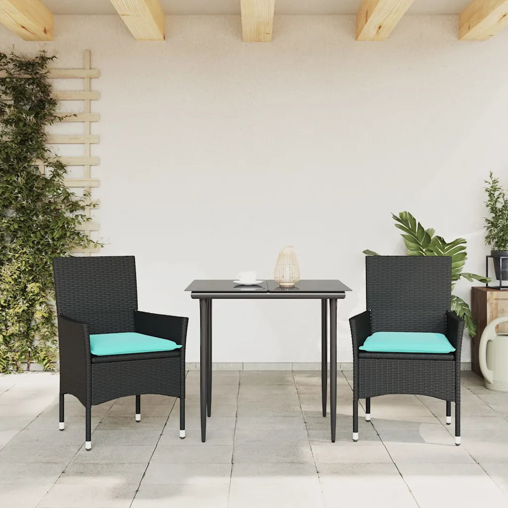 Sedie da Giardino con Cuscini 2 pz | Sedie da Esterno Nere in Polyrattan