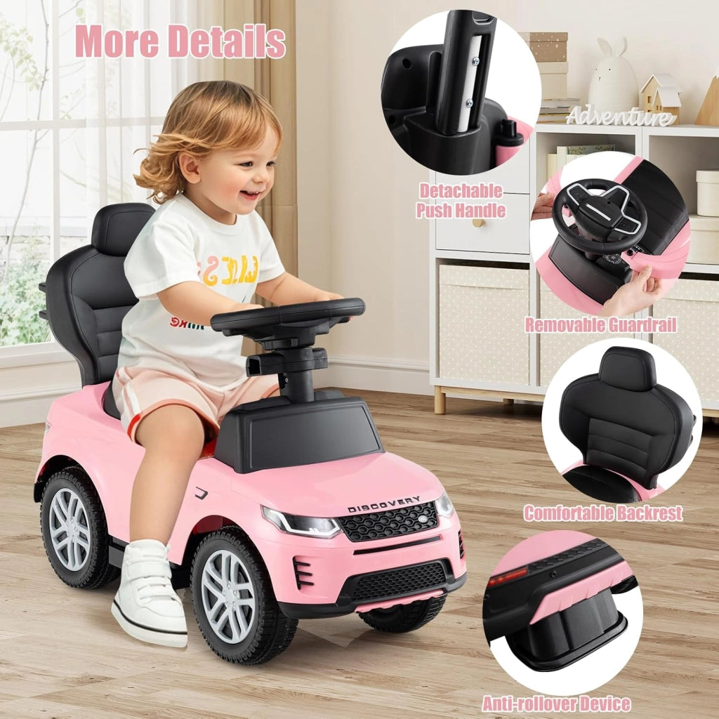 Macchina Cavalcabile per Bambini 1-3 Anni, Cavalcabile Bambino 3 in 1, Pignée Amovibile, Guida Realistica con Volante, Clacson, Musica, Carico 25 kg, Ruote Antiscivolo, Regali Bambini (Rosa)