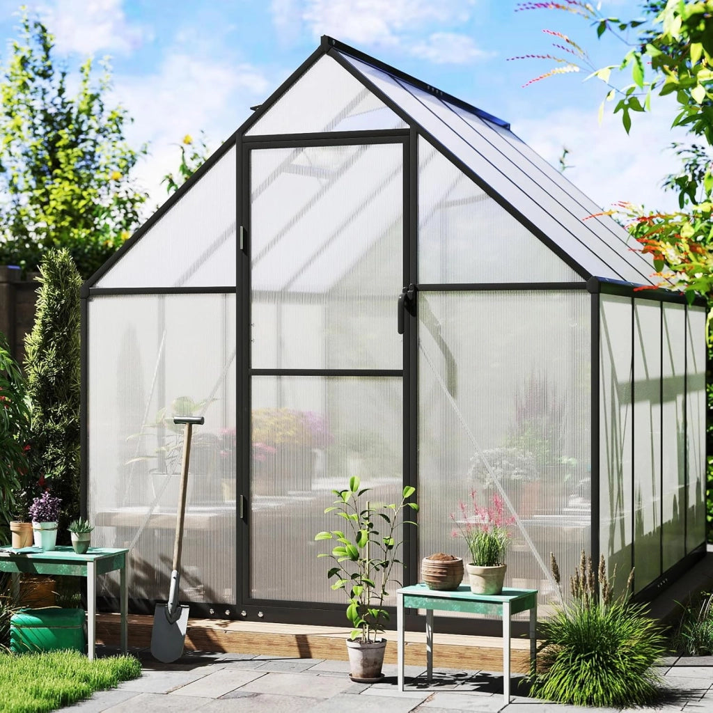 Serra da Giardino in Lega di Alluminio 250 x 190 x 195 cm, con Porta Bloccabile e Lucernario Regolabile, Pannello Trasparente in PC, Serra da Esterno per Piante, Fiori e Frutta